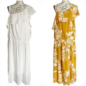Old Navy Dress Lot of 2 size 3X White Yellow Floral Boho One Shoulder  Vacation